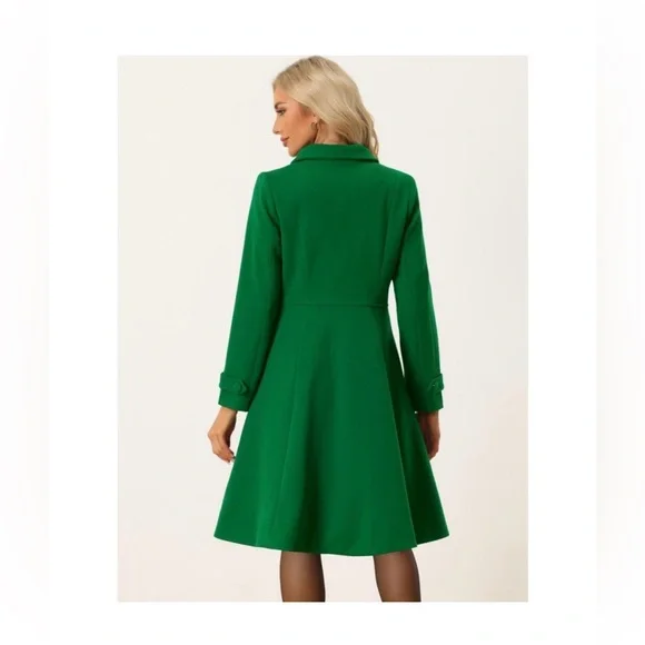 Allegra K Women's Green Double-Breasted Coat - Picture 3 of 7